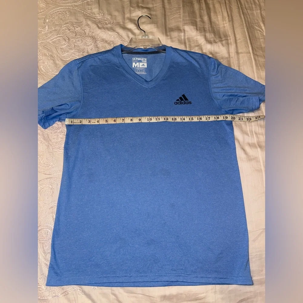 Adidas V-Neck Athletic T-Shirt Blue Performance Tee Size M